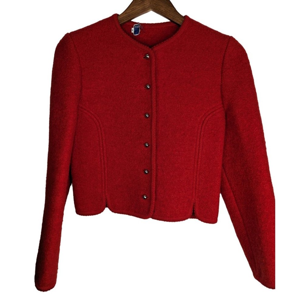 Boiled Wool Vintage Sportswear red cropped jacket gold buttoned classic sz 8
